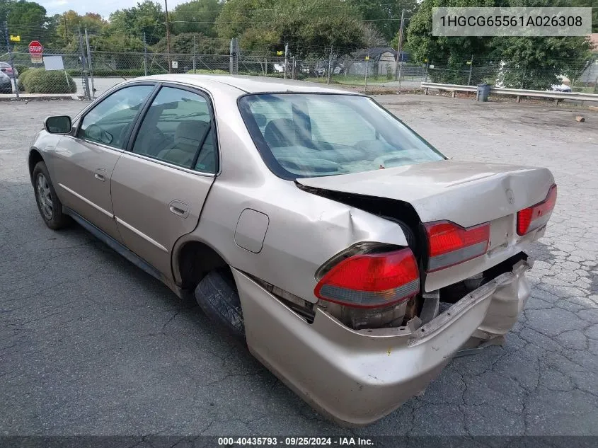 2001 Honda Accord 2.3 Lx VIN: 1HGCG65561A026308 Lot: 40435793