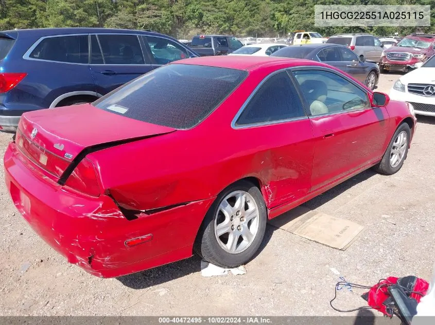 2001 Honda Accord 3.0 Ex VIN: 1HGCG22551A025115 Lot: 40472495