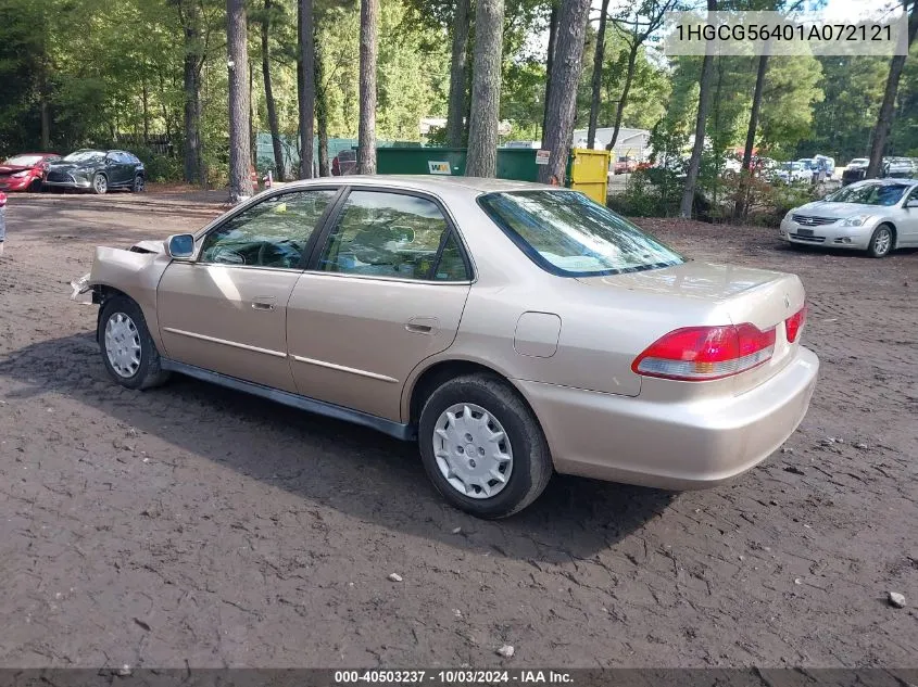 2001 Honda Accord 2.3 Lx VIN: 1HGCG56401A072121 Lot: 40503237