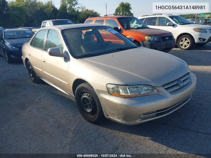 2001 Honda Accord 2.3 Lx VIN: 1HGCG56431A148981 Lot: 40548020