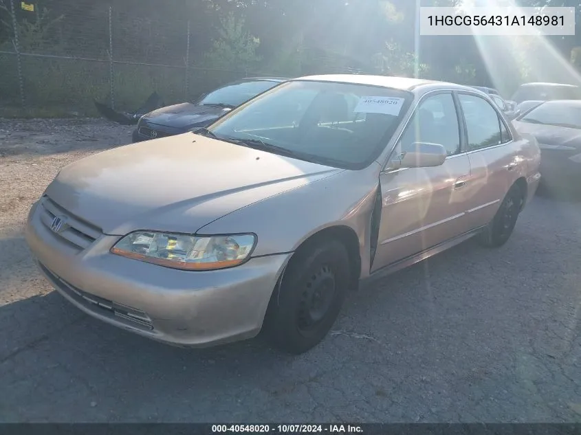 2001 Honda Accord 2.3 Lx VIN: 1HGCG56431A148981 Lot: 40548020