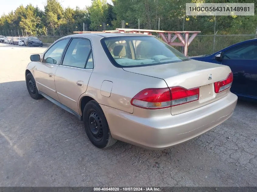 2001 Honda Accord 2.3 Lx VIN: 1HGCG56431A148981 Lot: 40548020