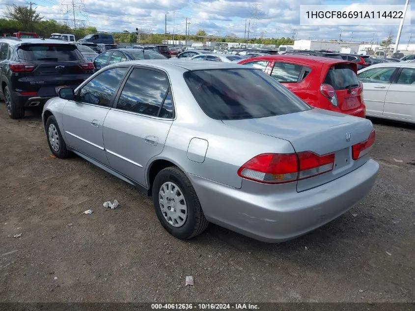 2001 Honda Accord Value Package VIN: 1HGCF86691A114422 Lot: 40612636