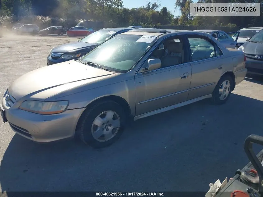 2001 Honda Accord 3.0 Ex VIN: 1HGCG16581A024626 Lot: 40621956