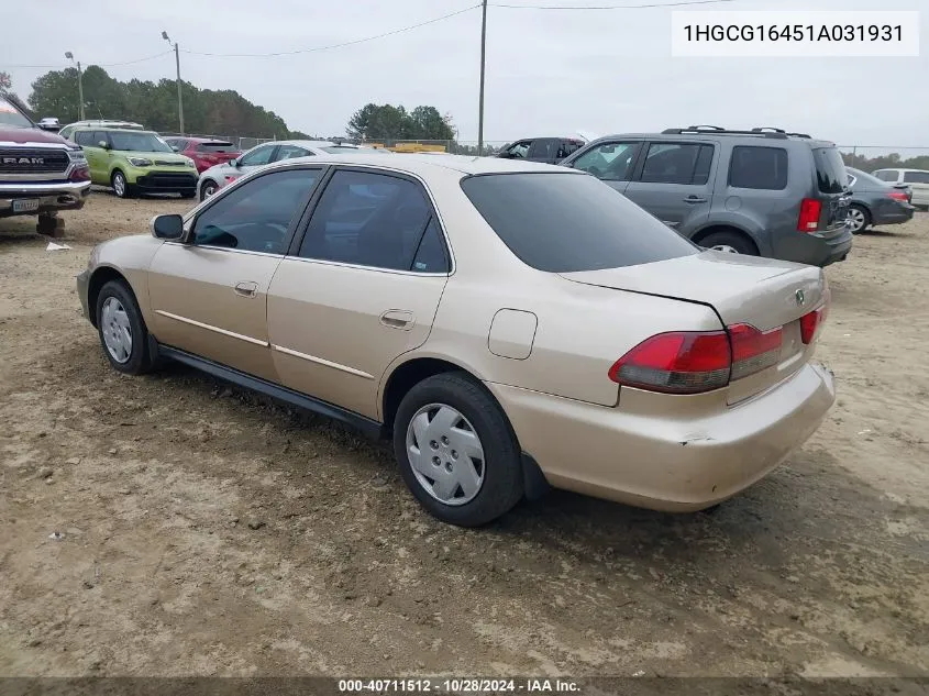 2001 Honda Accord 3.0 Lx VIN: 1HGCG16451A031931 Lot: 40711512