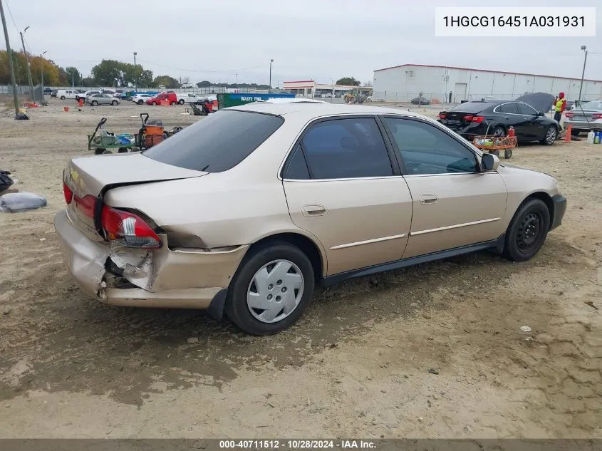 2001 Honda Accord 3.0 Lx VIN: 1HGCG16451A031931 Lot: 40711512