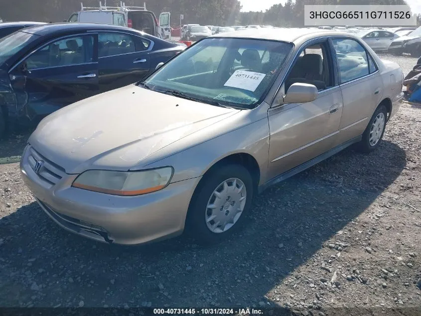 2001 Honda Accord 2.3 Lx VIN: 3HGCG66511G711526 Lot: 40731445