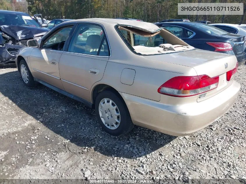 2001 Honda Accord 2.3 Lx VIN: 3HGCG66511G711526 Lot: 40731445