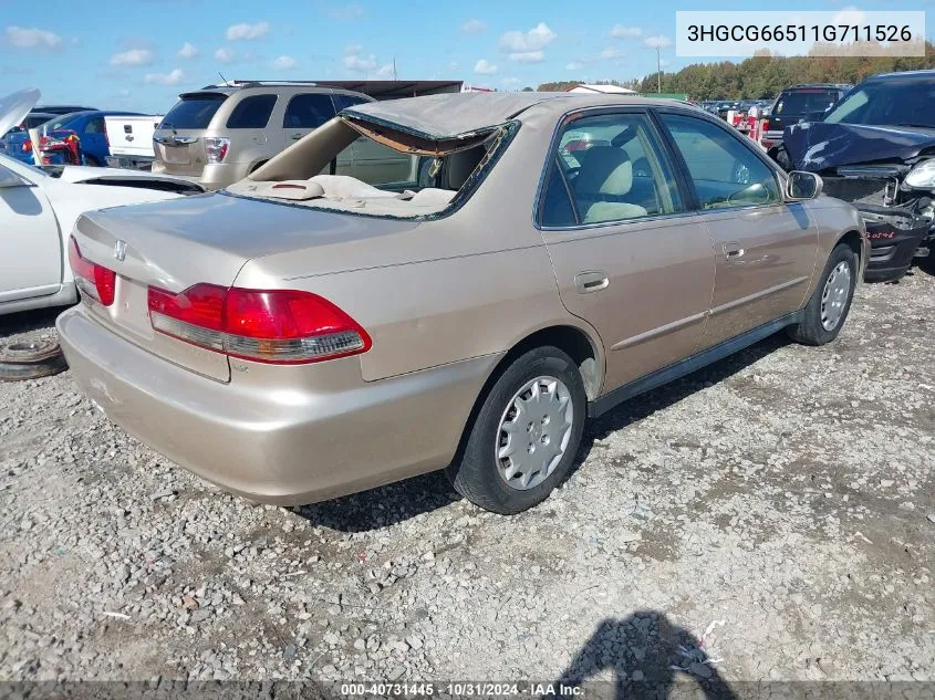 2001 Honda Accord 2.3 Lx VIN: 3HGCG66511G711526 Lot: 40731445