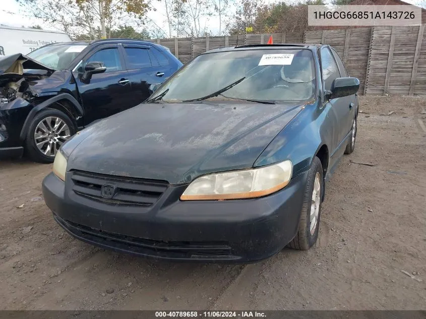 2001 Honda Accord 2.3 Ex VIN: 1HGCG66851A143726 Lot: 40789658