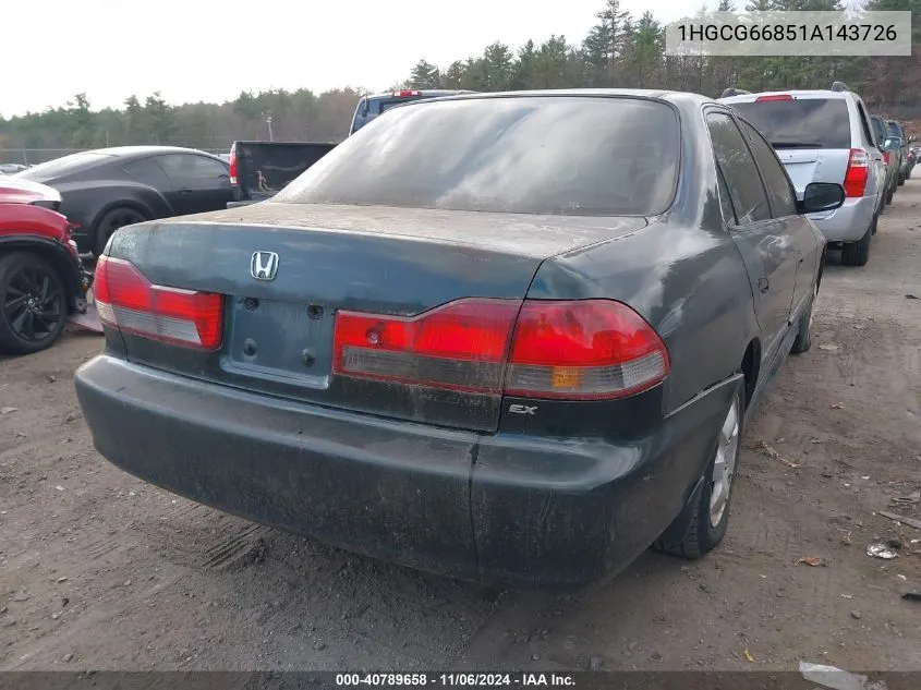 2001 Honda Accord 2.3 Ex VIN: 1HGCG66851A143726 Lot: 40789658