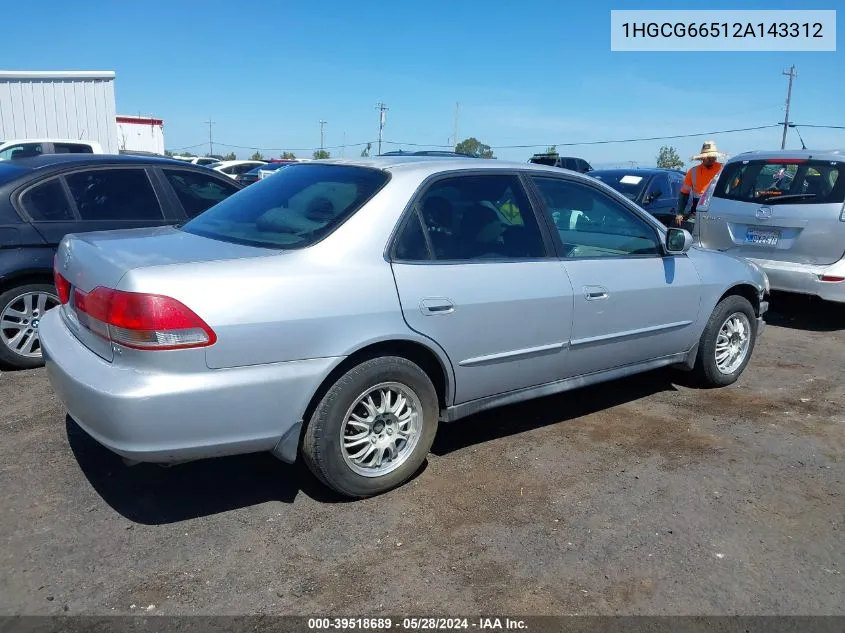 2002 Honda Accord 2.3 Lx VIN: 1HGCG66512A143312 Lot: 39518689