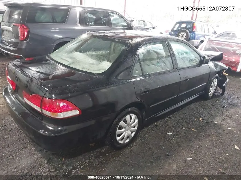 2002 Honda Accord Sdn Lx VIN: 1HGCG66512A072807 Lot: 40620571