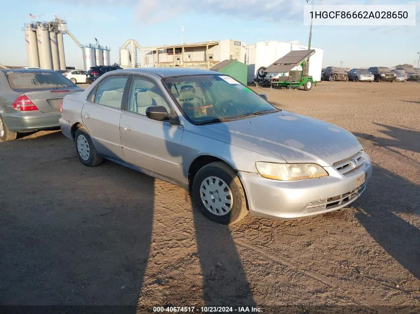 2002 Honda Accord 2.3 Vp VIN: 1HGCF86662A028650 Lot: 40674517