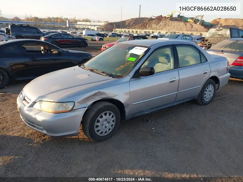 2002 Honda Accord 2.3 Vp VIN: 1HGCF86662A028650 Lot: 40674517