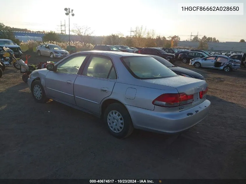 2002 Honda Accord 2.3 Vp VIN: 1HGCF86662A028650 Lot: 40674517