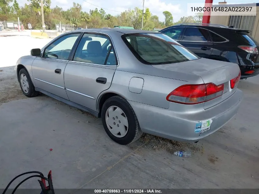 2002 Honda Accord 3.0 Lx VIN: 1HGCG16482A022397 Lot: 40759863