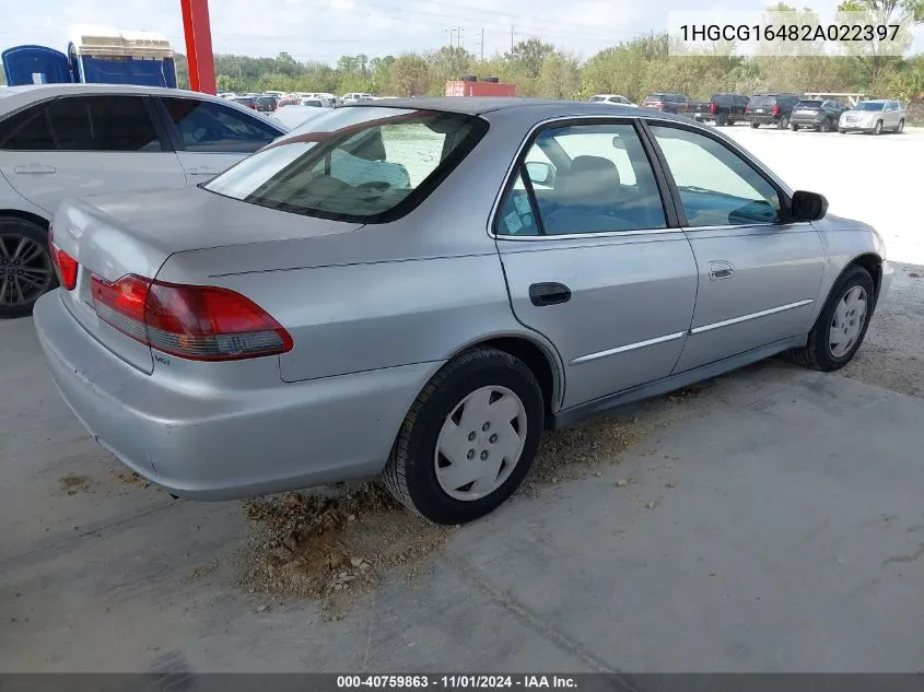 2002 Honda Accord 3.0 Lx VIN: 1HGCG16482A022397 Lot: 40759863