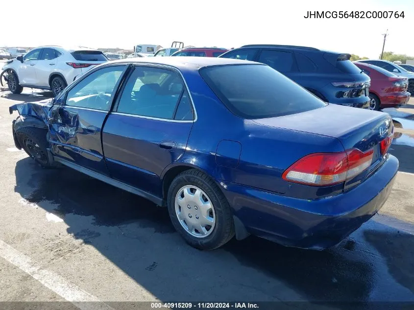 2002 Honda Accord 2.3 Lx VIN: JHMCG56482C000764 Lot: 40915209