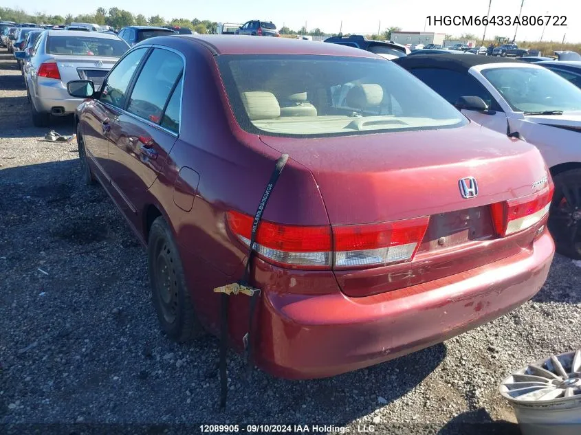 2003 Honda Accord Ex VIN: 1HGCM66433A806722 Lot: 12089905