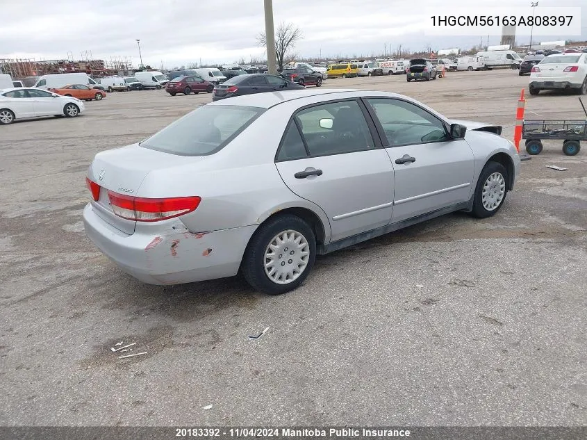 2003 Honda Accord Dx VIN: 1HGCM56163A808397 Lot: 20183392