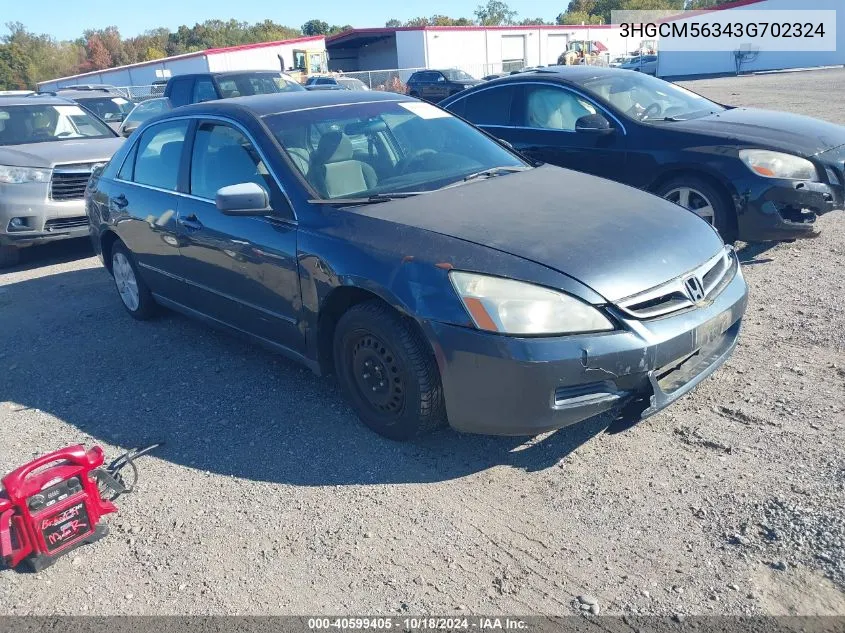 2003 Honda Accord 2.4 Lx VIN: 3HGCM56343G702324 Lot: 40599405