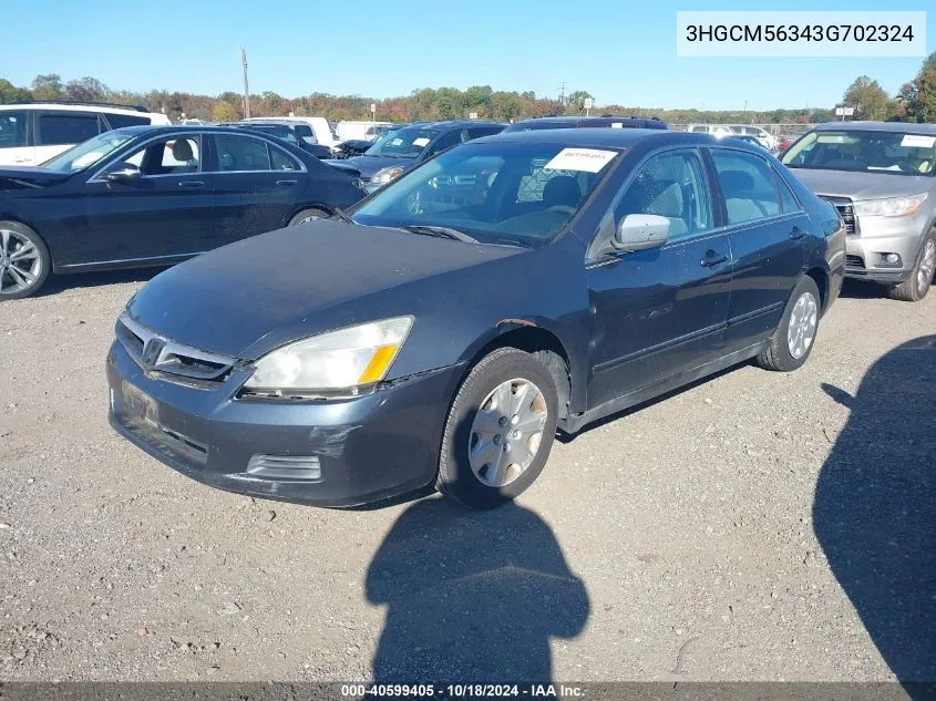 2003 Honda Accord 2.4 Lx VIN: 3HGCM56343G702324 Lot: 40599405