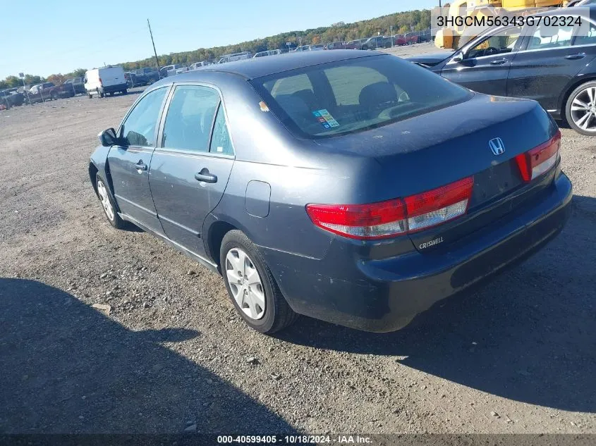 2003 Honda Accord 2.4 Lx VIN: 3HGCM56343G702324 Lot: 40599405