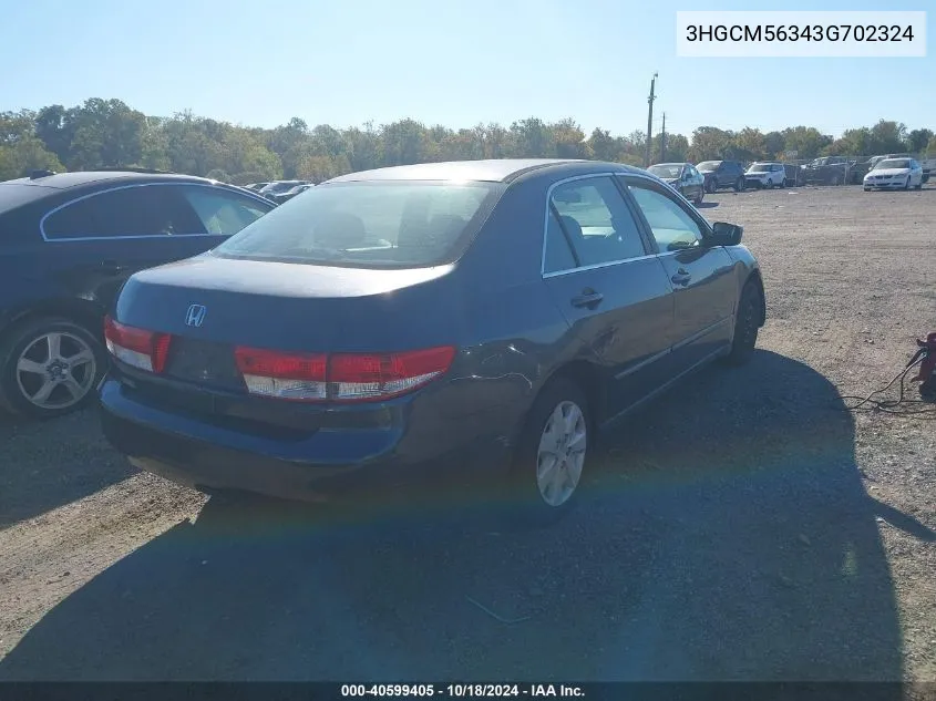 2003 Honda Accord 2.4 Lx VIN: 3HGCM56343G702324 Lot: 40599405