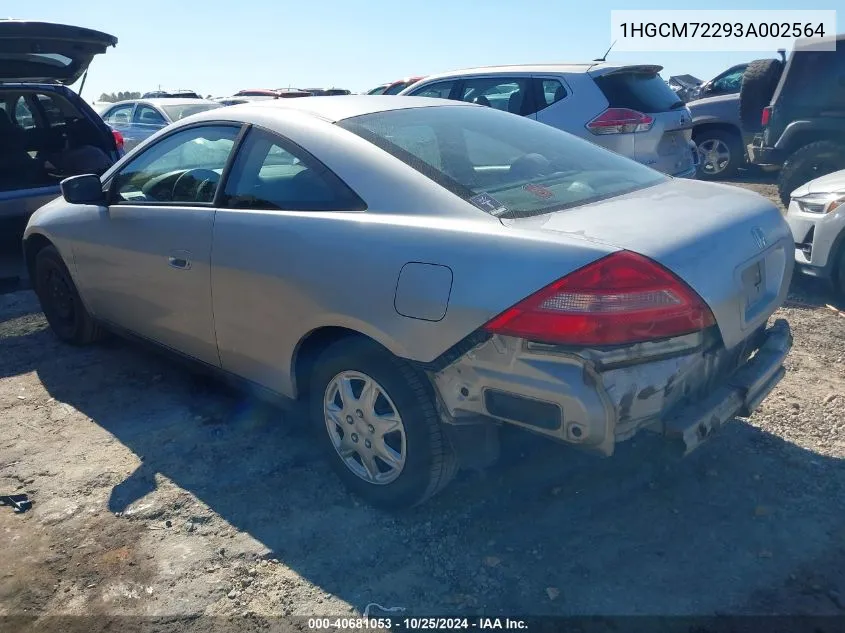 1HGCM72293A002564 2003 Honda Accord 2.4 Lx