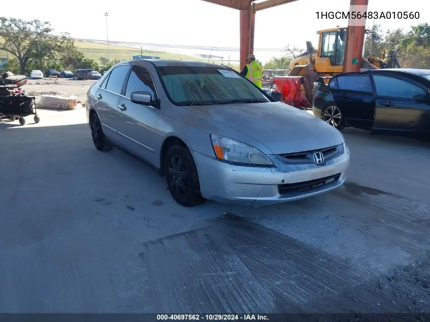 2003 Honda Accord 2.4 Lx VIN: 1HGCM56483A010560 Lot: 40697562