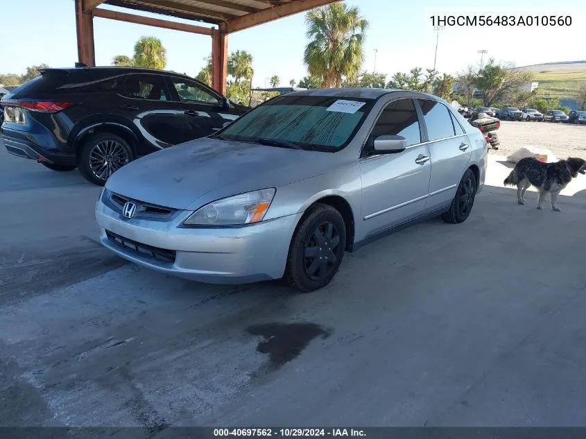 2003 Honda Accord 2.4 Lx VIN: 1HGCM56483A010560 Lot: 40697562