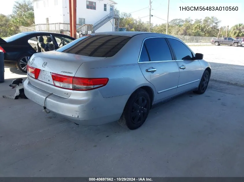 2003 Honda Accord 2.4 Lx VIN: 1HGCM56483A010560 Lot: 40697562