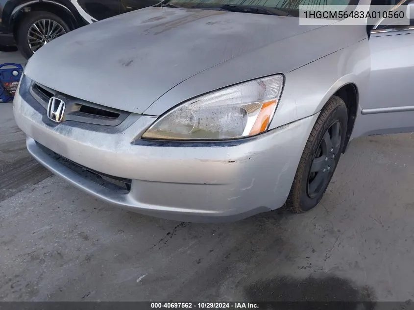 2003 Honda Accord 2.4 Lx VIN: 1HGCM56483A010560 Lot: 40697562