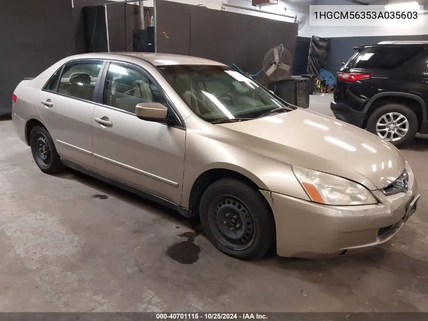 2003 Honda Accord 2.4 Lx VIN: 1HGCM56353A035603 Lot: 40701115