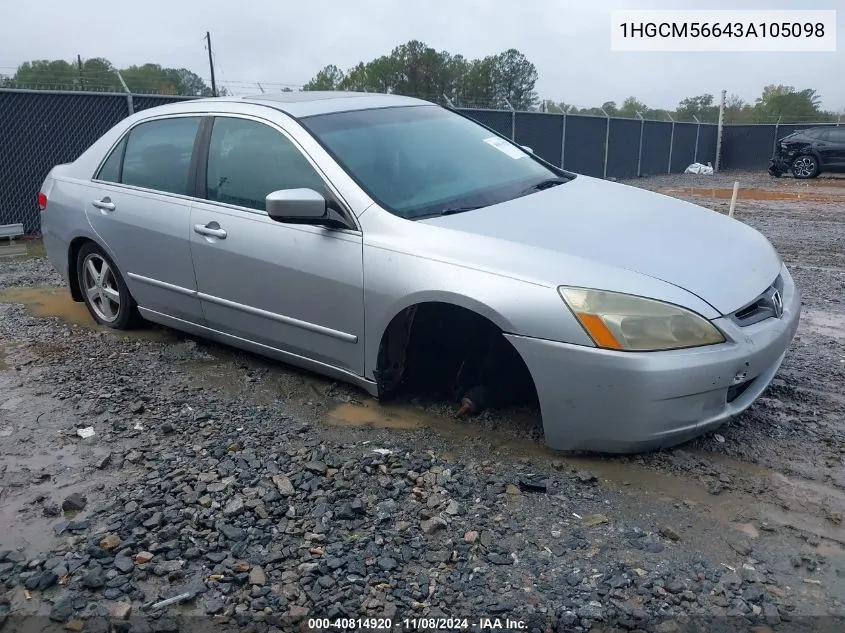 2003 Honda Accord 2.4 Ex VIN: 1HGCM56643A105098 Lot: 40814920