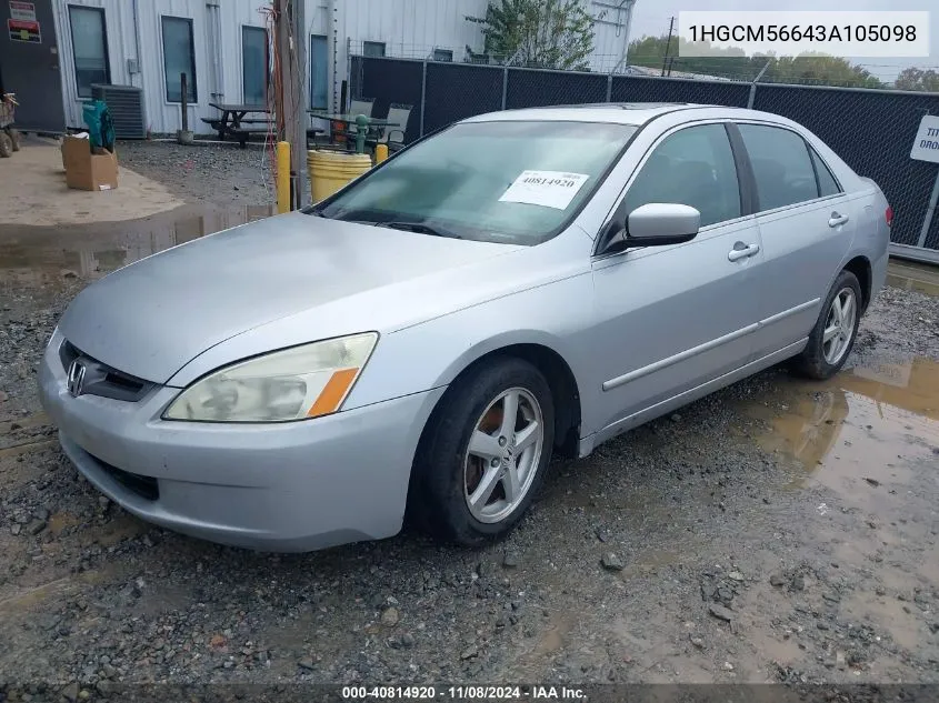 2003 Honda Accord 2.4 Ex VIN: 1HGCM56643A105098 Lot: 40814920