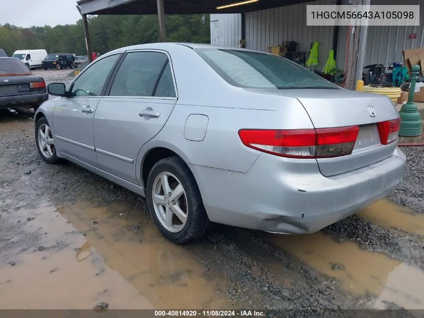 2003 Honda Accord 2.4 Ex VIN: 1HGCM56643A105098 Lot: 40814920