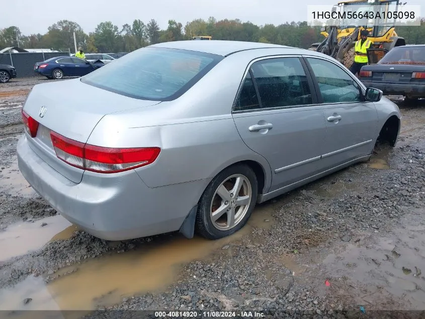 2003 Honda Accord 2.4 Ex VIN: 1HGCM56643A105098 Lot: 40814920