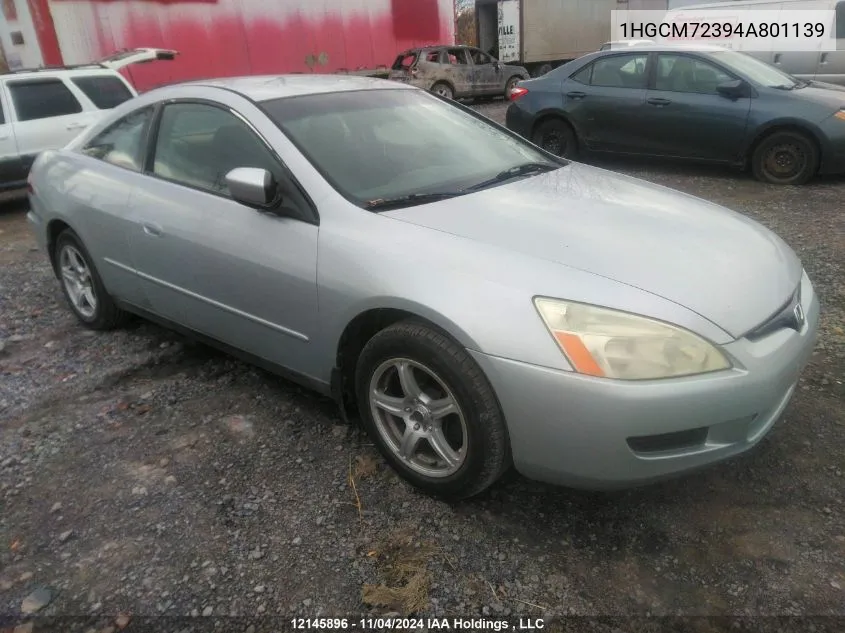 2004 Honda Accord Cpe VIN: 1HGCM72394A801139 Lot: 12145896