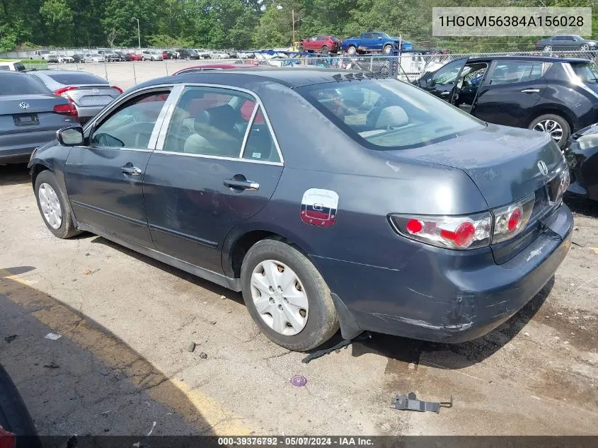 2004 Honda Accord 2.4 Lx VIN: 1HGCM56384A156028 Lot: 39376792