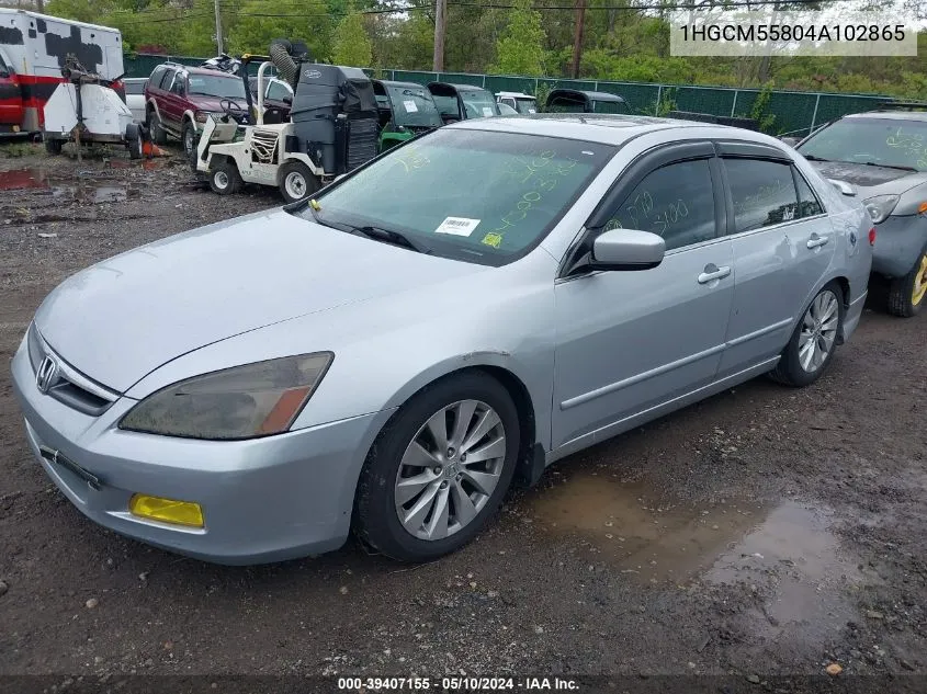 2004 Honda Accord 2.4 Ex VIN: 1HGCM55804A102865 Lot: 39407155