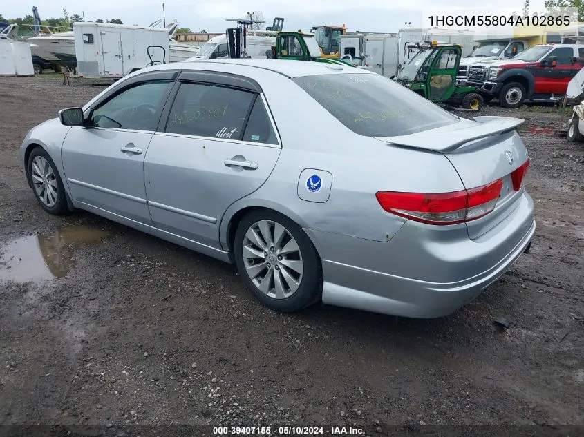 2004 Honda Accord 2.4 Ex VIN: 1HGCM55804A102865 Lot: 39407155