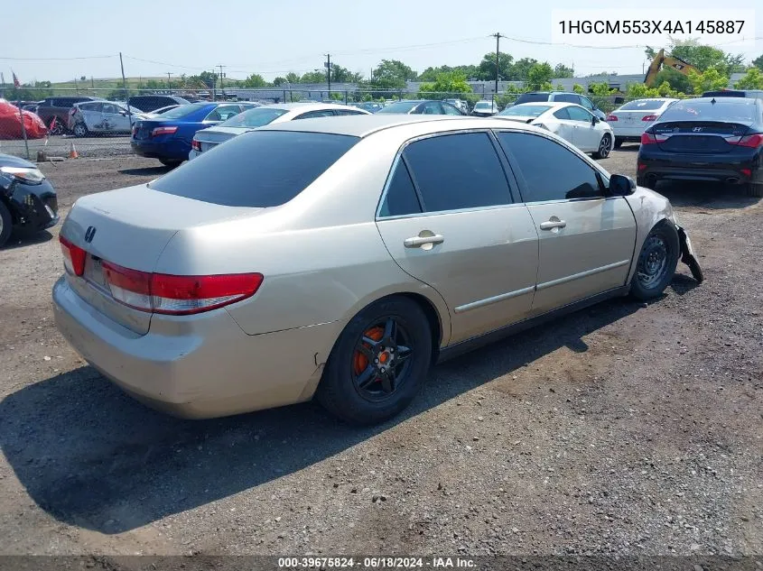 2004 Honda Accord 2.4 Lx VIN: 1HGCM553X4A145887 Lot: 39675824