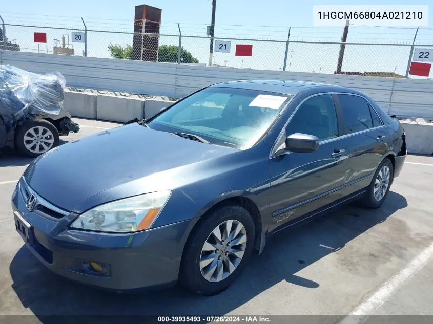 2004 Honda Accord 3.0 Ex VIN: 1HGCM66804A021210 Lot: 39935493