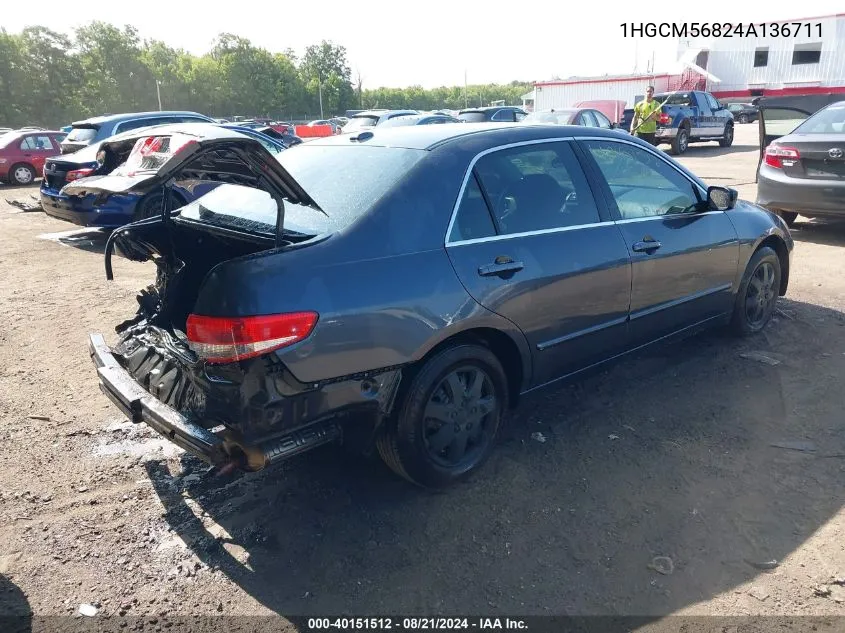 2004 Honda Accord 2.4 Ex VIN: 1HGCM56824A136711 Lot: 40151512