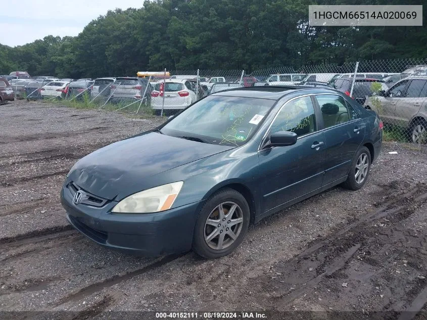 1HGCM66514A020069 2004 Honda Accord 3.0 Ex