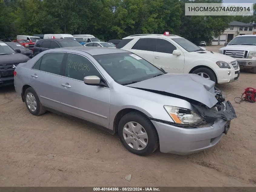 2004 Honda Accord 2.4 Lx VIN: 1HGCM56374A028914 Lot: 40164386