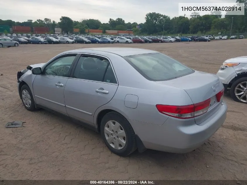 2004 Honda Accord 2.4 Lx VIN: 1HGCM56374A028914 Lot: 40164386