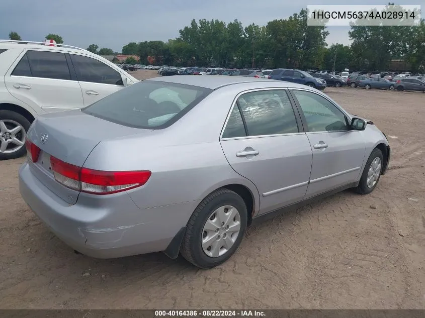 2004 Honda Accord 2.4 Lx VIN: 1HGCM56374A028914 Lot: 40164386